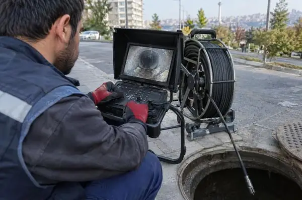 Kamera ile kanal görüntüleme yapan Şahiner Kanalizasyon ustası